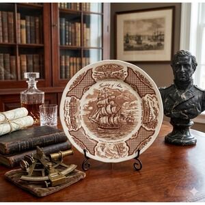 Alfred Meakin Fair Winds Friendship of Salem Brown Transferware Plate 11 inch